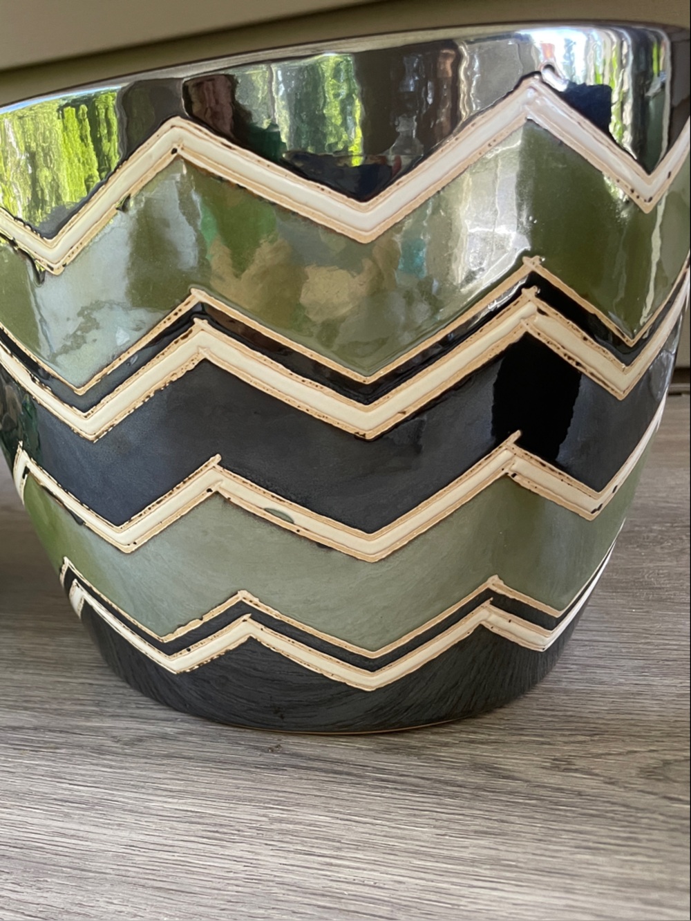 Green & Black Chevron Ceramic Planter - Decorative Home Accent - Picture 3 of 10